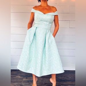 Rue de la Paix Mint Textured Off Shoulder Midi full skirted dress 10